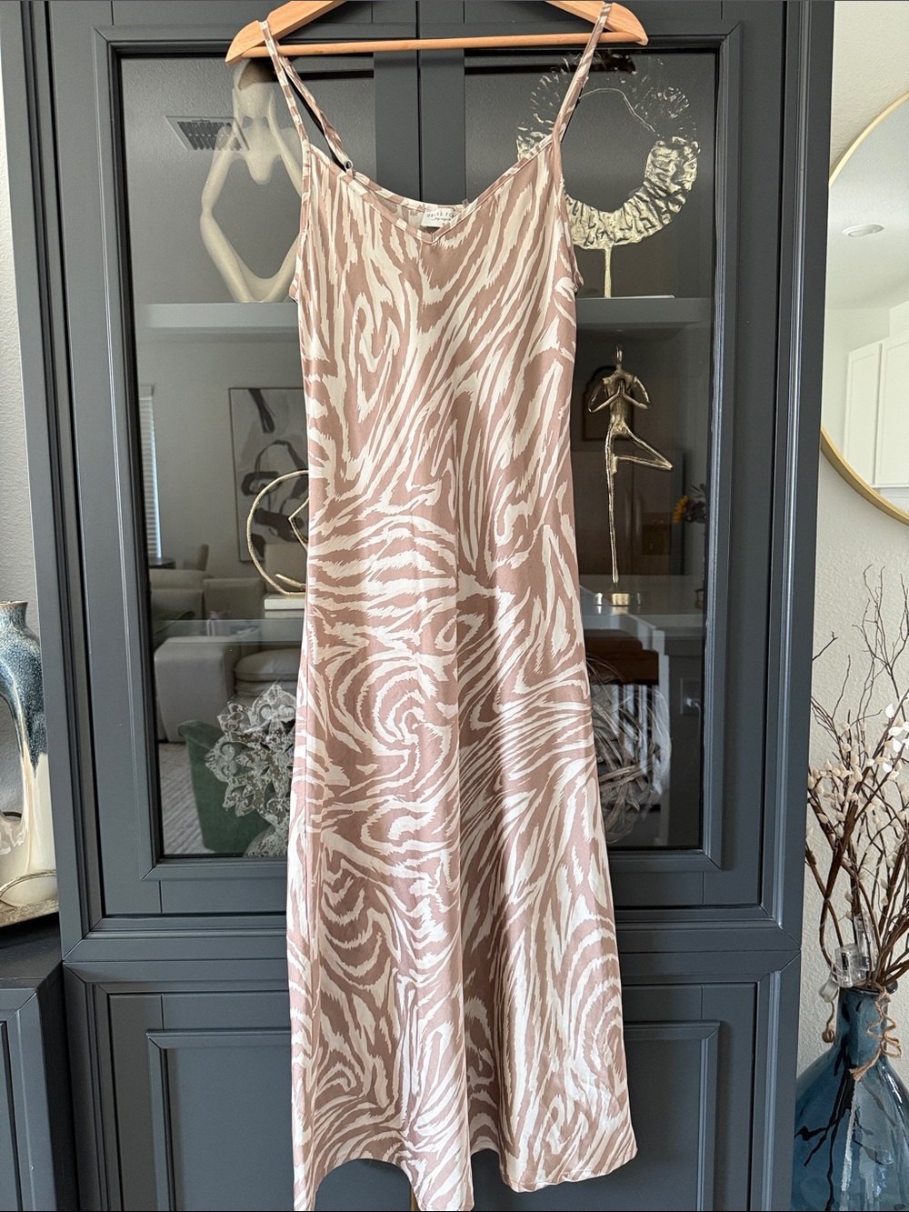 Dress Forum Blush and Cream Zebra-Print Midi Slip Dress